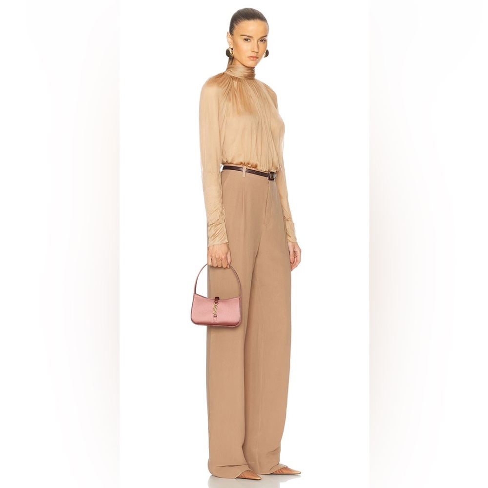 Saint Laurent Mini Le 5 A 7 Hobo Dragee Pink Satin Gold YSL Logo Top Handle Bag - Picture 3 of 16